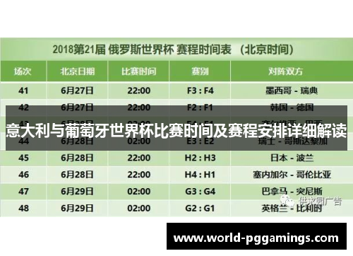 意大利与葡萄牙世界杯比赛时间及赛程安排详细解读