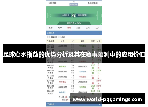 足球心水指数的优势分析及其在赛事预测中的应用价值 足球心水指数的优势分析及其在赛事预测中的应用价值