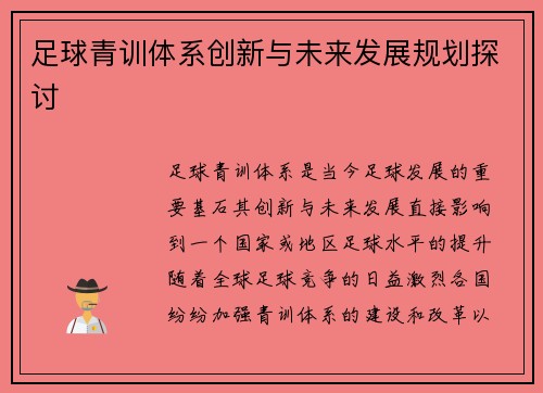 足球青训体系创新与未来发展规划探讨