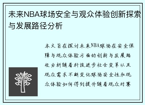未来NBA球场安全与观众体验创新探索与发展路径分析